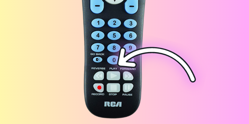 Press and hold the Play button on RCA universal remote