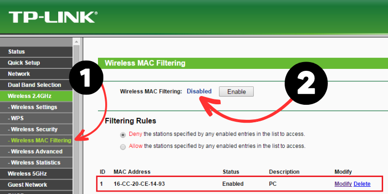 Disable the MAC Filtration on your router.