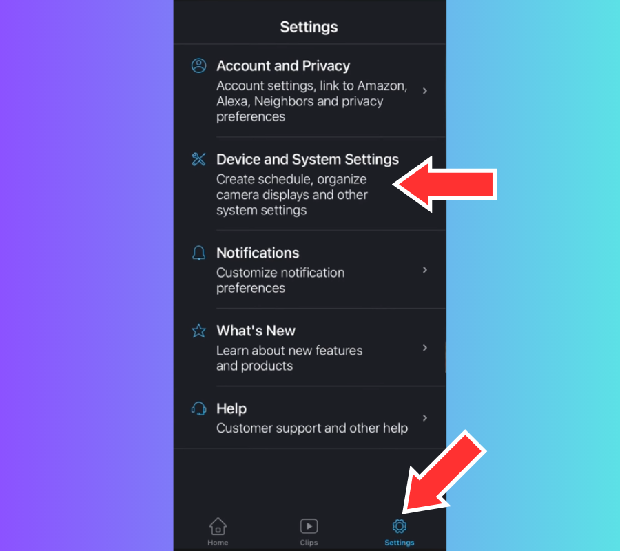 Tap on "Settings" in the bottom right corner and Go to "Devices and System Settings."