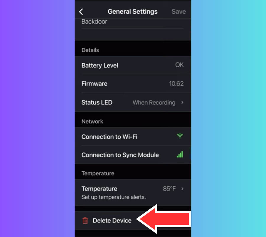 Under General Settings tap on Delete Device