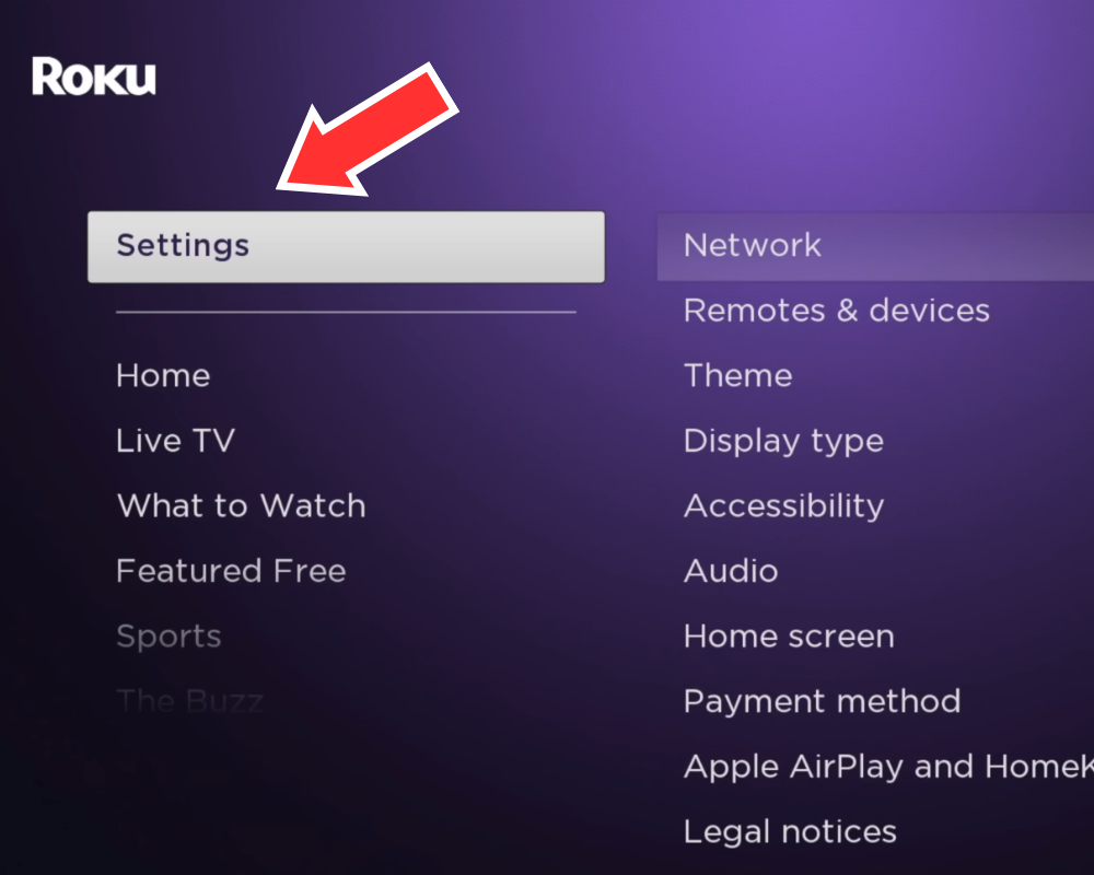 Scroll to "Settings" and press "Ok" on the remote control.