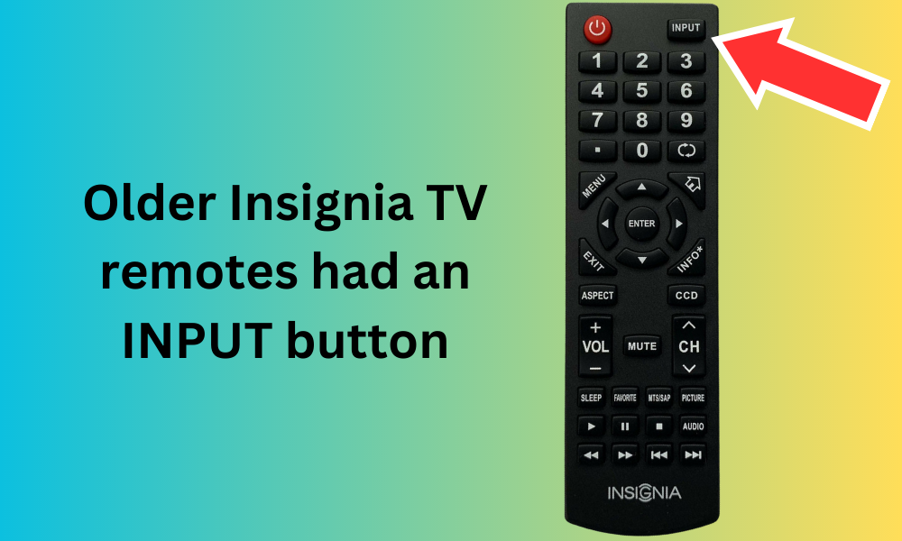 Press the INPUT button on Insignia TV remote