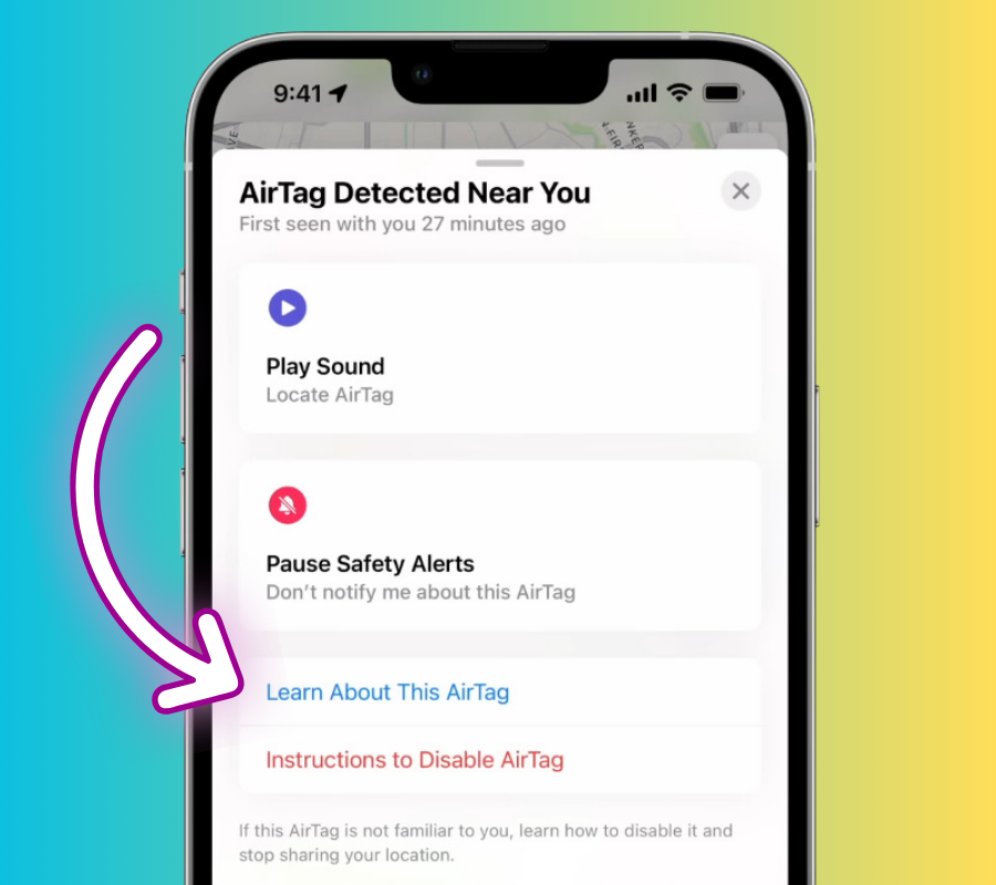 Tap the "Learn about this AirTag" option to know about the owner.